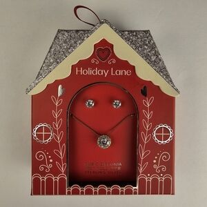 Holiday Lane Cubic Zirconia Pendant Necklace & Stud Earring Set Sterling Silver